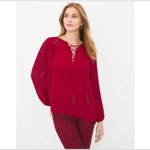 WHBM Long Sleeve Lace up blouse Maroon Siz…